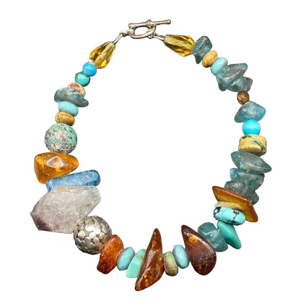Sterling silver 925 bead turquoise quartz chips beaded bracelet
